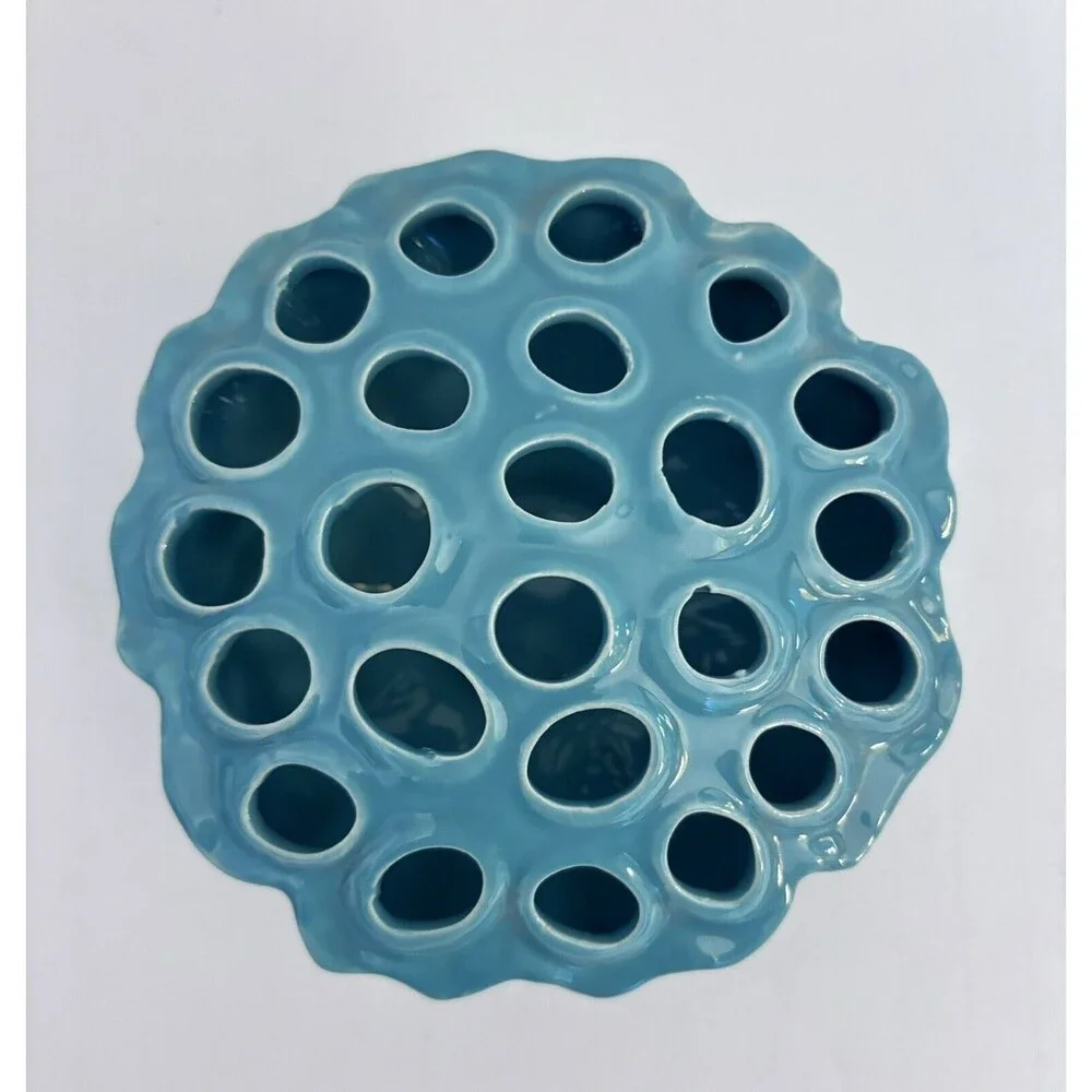 Discontinued Des Pots Turquoise Glazed Lotus Seed Pod Vase